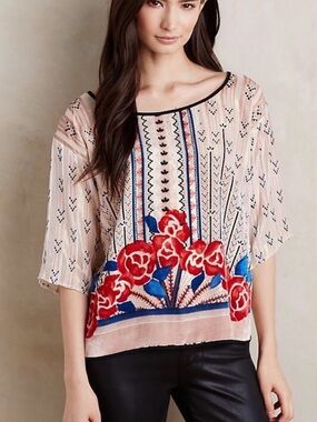 Anthropologie Posey Peasant Velvet Blouse by Moulinette Soeurs